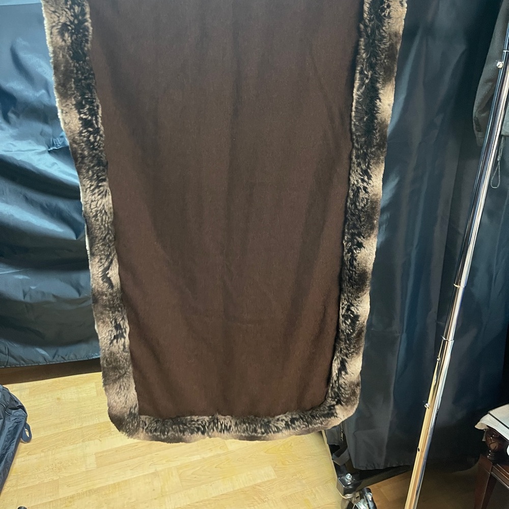 Nordstrom 100% Wool Wrap With Faux Fur Trim 20"x66”